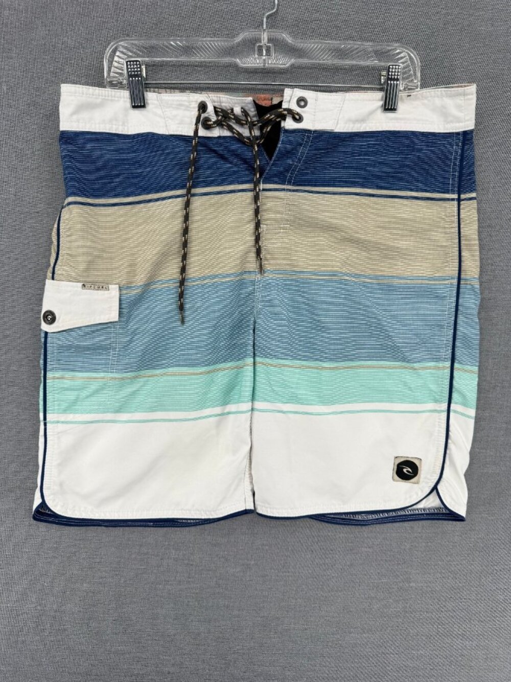 Rip Curl Striped Board Shorts Mens 34 8" Swim Trunks Drawstring Cargo Pocket